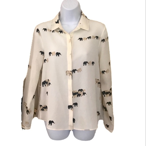 Zara Tops - Zara elephant print ivory button down career shirt